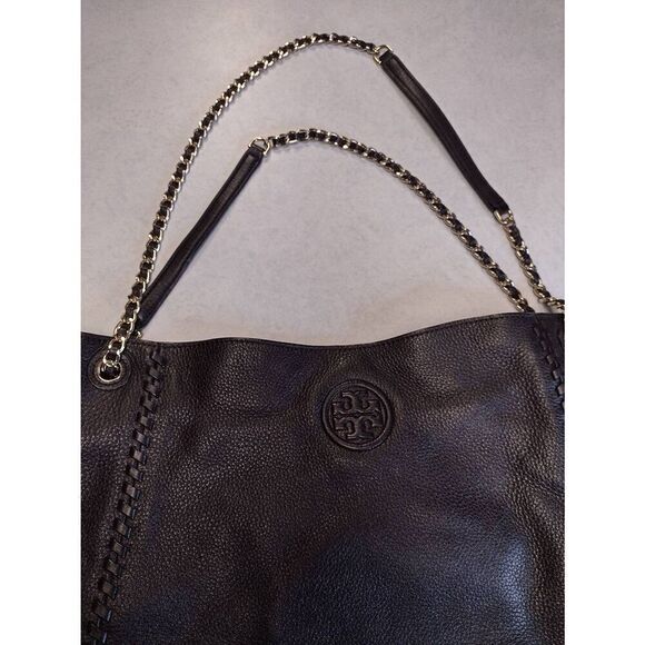 Tory Burch Marion Chain Slouchy Tote Black Handbag - Picture 3 of 6